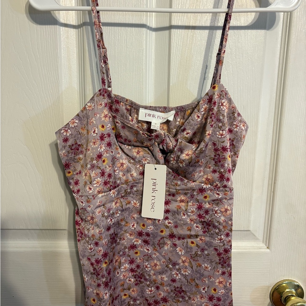Pink Rose Sleeveless Camisole with Tie Front in Pink and Purple